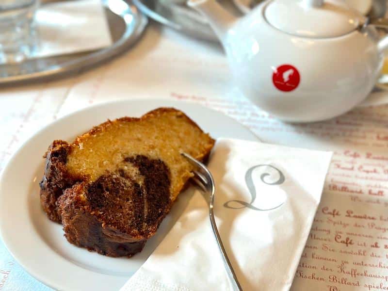 slice of bábovka cake with a fork in it