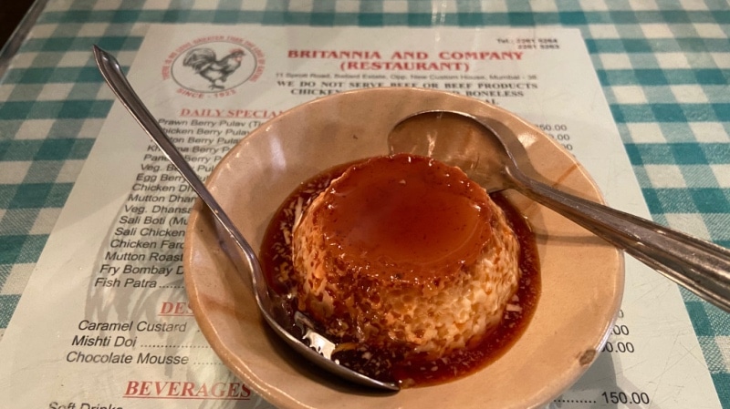 Lagaan Nu Custard on top of a Parsi cafe menu in Mumbai