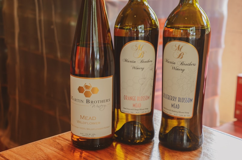 A selection of mead wine at Martin Brother's Winery