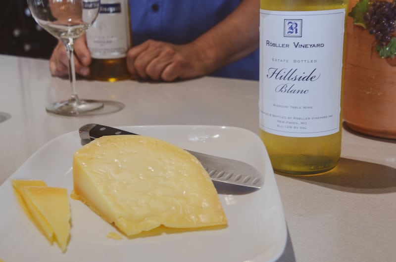 Hillside Blanc and cheese from a local farm, Robller Winery tasting