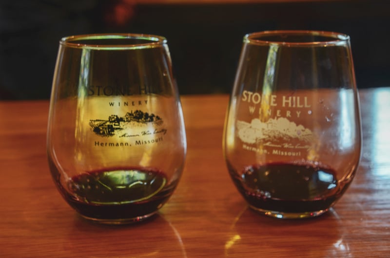 Wine tasting of Stone Hill's Norton red wines in missouri wine country