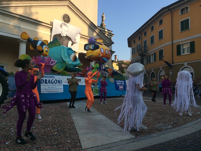 Parade floats in the Lombardy wine region of San Colombano al Lambro near Milan, Italy