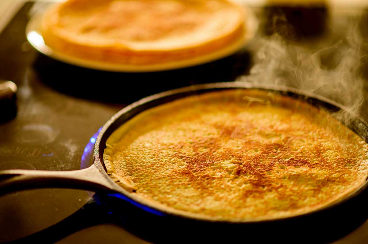 Making classic French crepes.