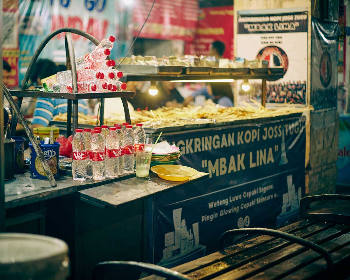 A stall serving fried snacks in Yogyakarta, Indonesia.