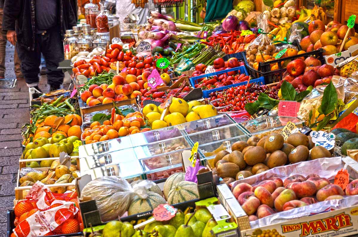 A stall with fruits in Bologna food market.
