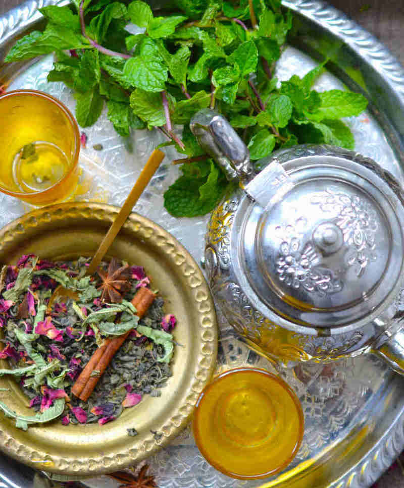 Mint tea pairs well with Moroccan breakfast food