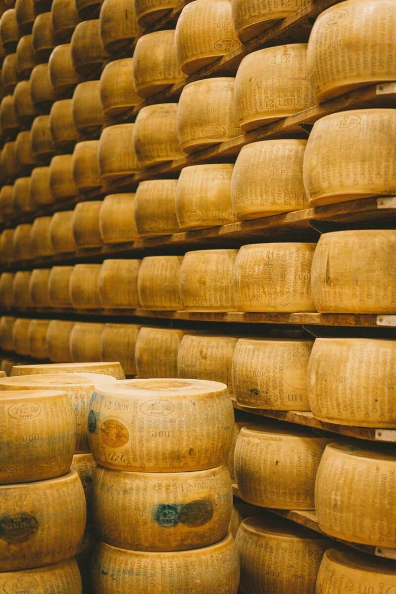 Parmigiano reggiano cheese wheels.