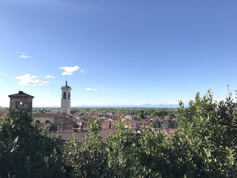 Panoramic view of San Colombano, a beautiful Lombardy wine region near Milan, Italy
