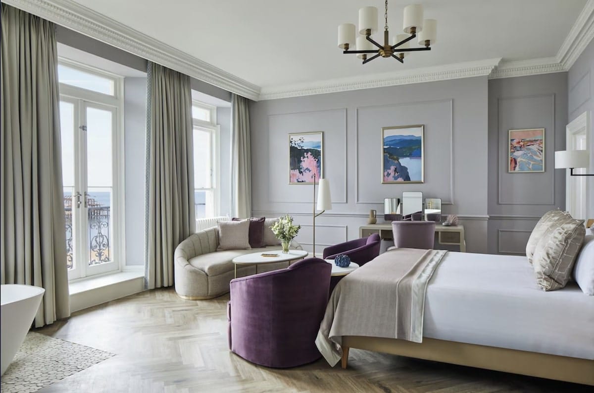 luxurious room at The Grand vegan hotel in Brighton with waterfront views