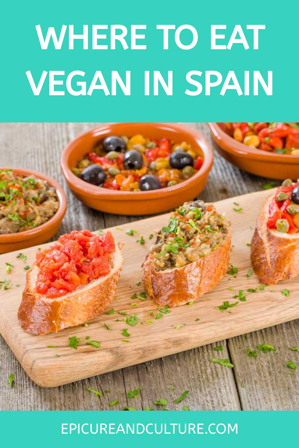 Pinterest pin that reads where to eat vegan in Spain.